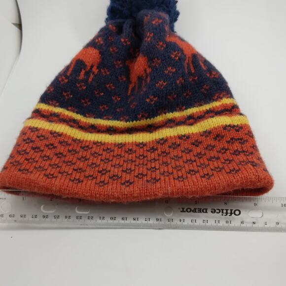 Obermeyer USA wool knit ski beanie orange and blue - Picture 6 of 7